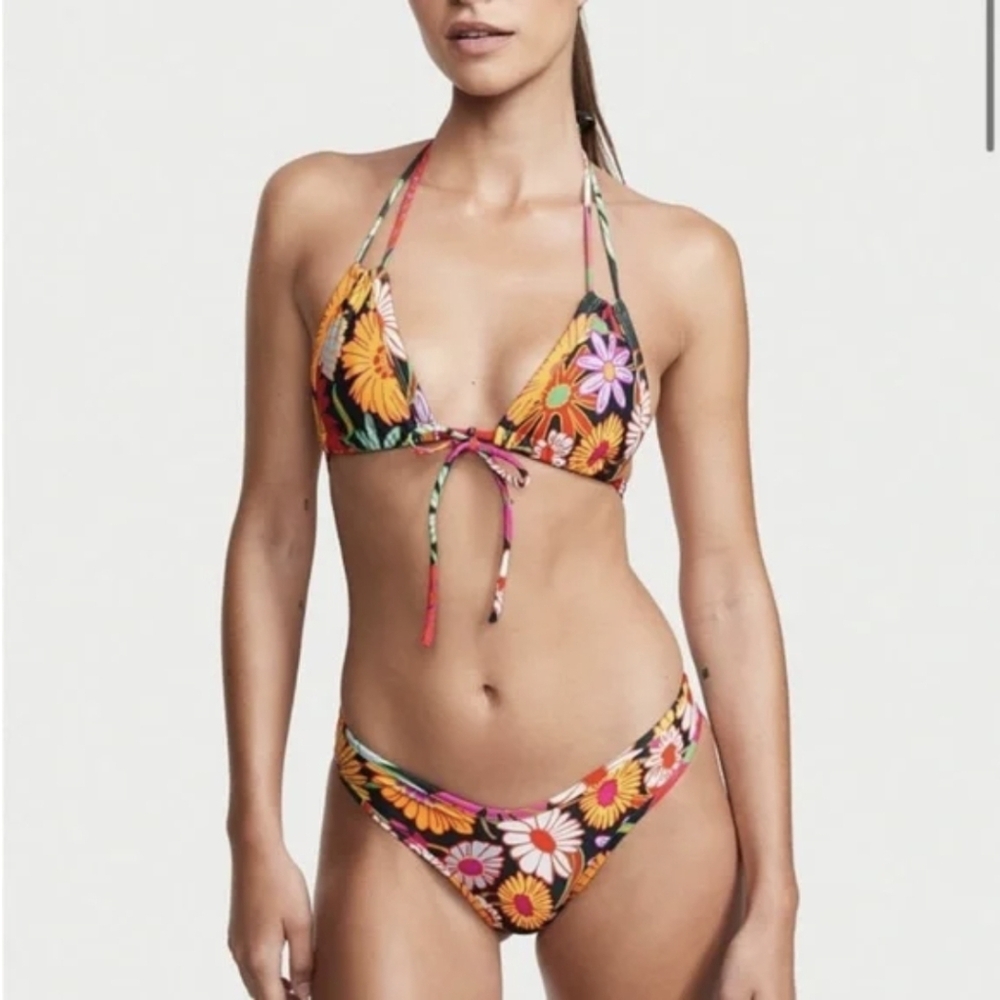 New! Montce Janeane euro bow bikini top floral black NWOT